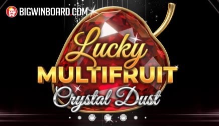 Arte oficial de la tragamonedas Lucky Multifruit: Crystal Dust de Trusty Gaming, con frutas de colores cubiertas de un brillo cristalino