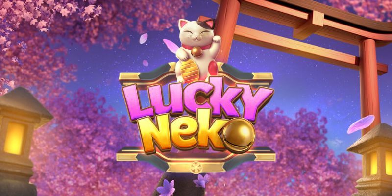 Pantalla de la tragamonedas Lucky Neko de PG Soft, con el gato de la suerte japonés Maneki-neko y monedas doradas