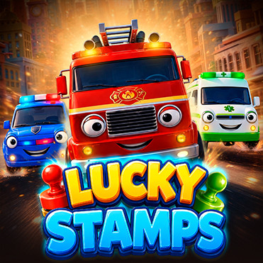 Estampas retro de policía, bomberos y paramédicos en los rodillos de la tragamonedas Lucky Stamps