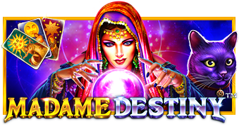 Arte oficial de la tragamonedas Madame Destiny de Pragmatic Play, con cartomante mística clásica