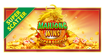 Arte oficial de la tragamonedas Mahjong Wins Super Scatter de Pragmatic Play, con fichas de mahjong doradas