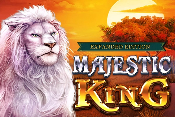 Arte promocional de Majestic King - Expanded Edition mostrando al león, símbolo principal, en la sabana africana