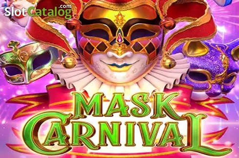 Pantalla de la tragamonedas Mask Carnival de PG Soft, con máscaras venecianas de colores y fuegos artificiales sobre canales de agua
