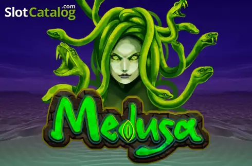 Arte oficial de la tragamonedas Medusa de KA Gaming, con la Gorgona en un escenario desértico rodeada de serpientes y escorpiones