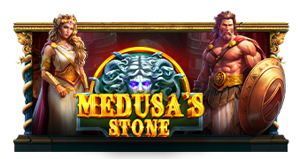 Pantalla de la tragamonedas Medusa's Stone de Pragmatic Play, con la Medusa y símbolos de piedra sobre una cuadrícula irregular de rodillos