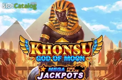 Captura de la tragamonedas Mega Fire Blaze: Khonsu God of Moon con temática egipcia y símbolos del dios Khonsu sobre los carretes