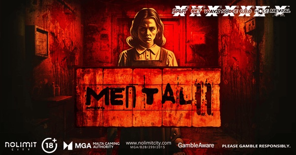Arte oficial de la tragamonedas Mental 2 de Nolimit City, con tema de hospicio psiquiátrico y terror psicológico