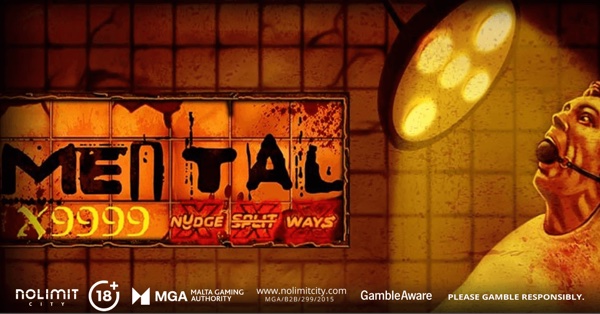 Arte oficial de la tragamonedas Mental de Nolimit City, con temática de manicomio psiquiátrico sombrío