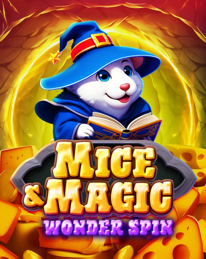 Pantalla de la tragamonedas Mice & Magic Wonder Spin de BGaming, con ratones mágicos defendiendo un tesoro de queso