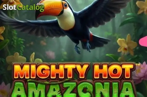 Arte oficial de la tragamonedas Mighty Hot: Amazonia, de Wazdan, con símbolos de frutas y motivos de la selva amazónica