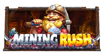 Pantalla de Mining Rush con el minero barbón, pepitas de colores y la cuadrícula 7x7 de Cluster Pays en una mina subterránea