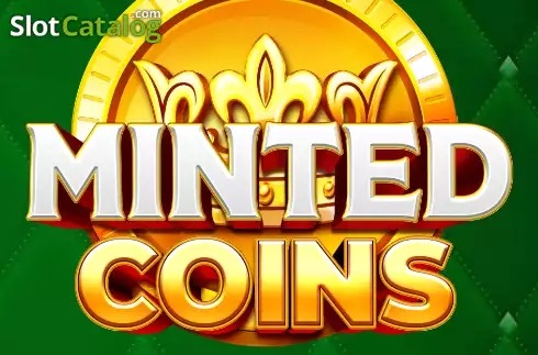 Arte de la tragamonedas Minted Coins de Prospect Gaming, con monedas doradas y símbolos de frutas clásicas sobre una cuadrícula 3x3