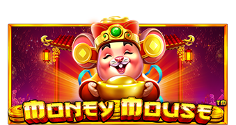 Arte oficial de la tragamonedas Money Mouse de Pragmatic Play, con ratón de la suerte y decoración de Año Nuevo Chino