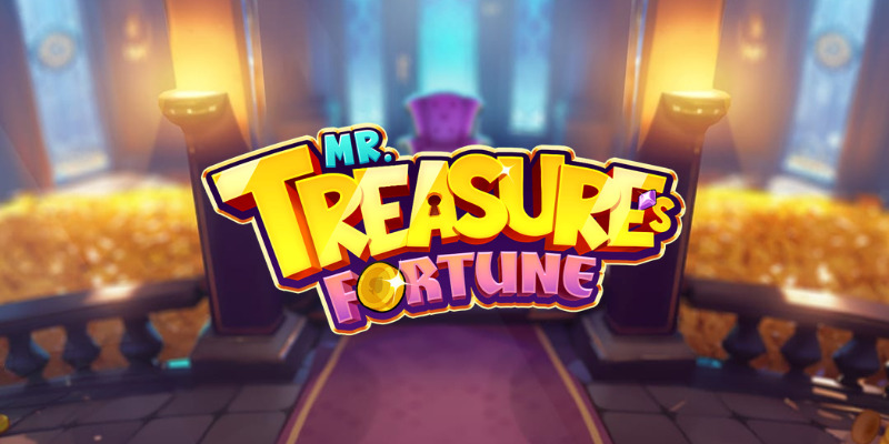 Arte oficial de la tragamonedas Mr. Treasure's Fortune de PG Soft, con el cofre animado Mr. Treasure y el capitán Rex en la Isla de la Calavera
