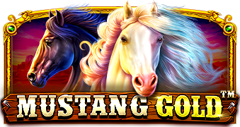 Arte oficial de la tragamonedas Mustang Gold de Pragmatic Play, con caballos salvajes en el Viejo Oeste