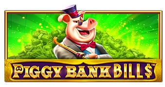 Arte oficial de la tragamonedas Piggy Bank Bills de Pragmatic Play, con cerditos banqueros y billetes de dinero