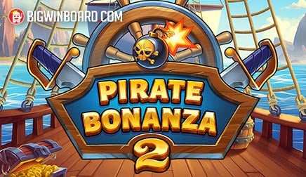 Arte oficial de la tragamonedas Pirate Bonanza 2 de Hacksaw Gaming, con galeón pirata y cañones