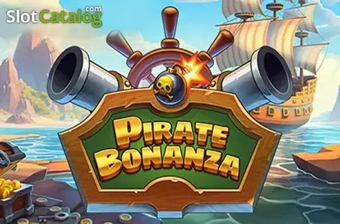 Arte oficial de la tragamonedas Pirate Bonanza de Hacksaw Gaming, con barco pirata y tesoro