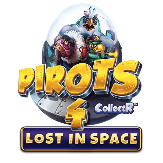 Arte oficial de Pirots 4, de ELK Studios, con los loros protagonistas en una aventura espacial