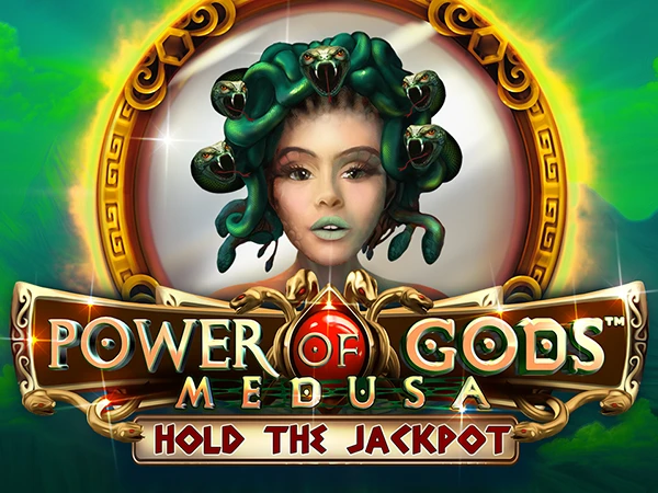Arte oficial de la tragamonedas Power of Gods Medusa de Wazdan, con Medusa y serpientes doradas