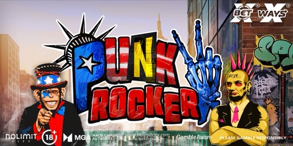 Arte oficial de la tragamonedas Punk Rocker 2 de Nolimit City, con grafiti en una estación de metro de Nueva York