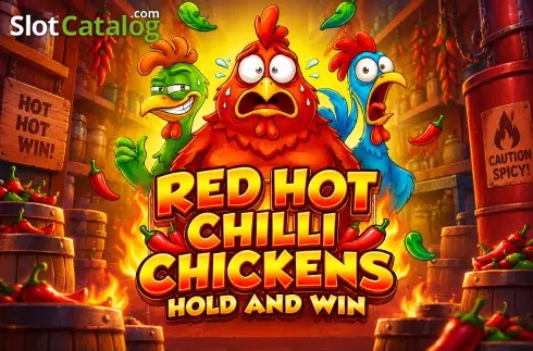 Captura de la tragamonedas Red Hot Chilli Chickens de BGaming mostrando tres gallinas de colores sobre una cocina llena de chiles
