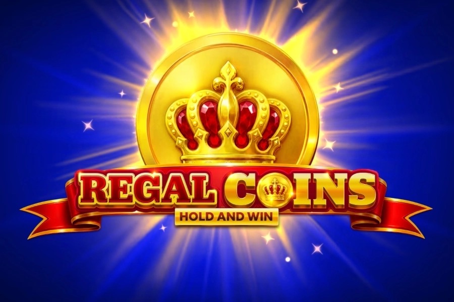 Cuadrícula dorada de monedas, coronas y candelabros reales en la tragamonedas Regal Coins Hold and Win