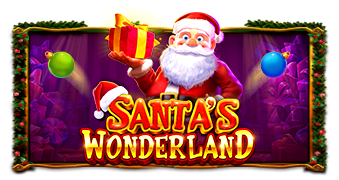 Arte oficial de la tragamonedas Santa's Wonderland de Pragmatic Play, con Santa Claus y decoración navideña