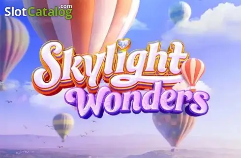 Arte oficial de la tragamonedas Skylight Wonders de PG Soft, con los rodillos flotando sobre un globo aerostático entre las nubes