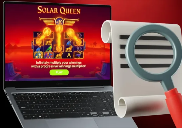 Arte de Solar Queen de Playson, con pirámides egipcias, sol dorado y la reina Cleopatra
