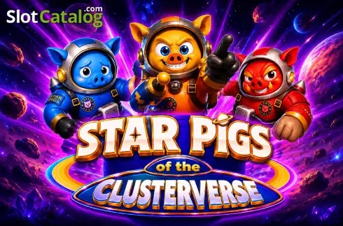 Cerdo espacial rojo flotando entre estrellas en el slot Star Pigs of the Clusterverse