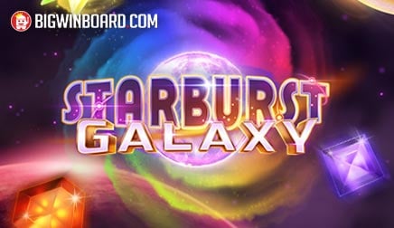 Arte oficial de la tragamonedas Starburst Galaxy de NetEnt, con joyas cósmicas y estrellas fugaces