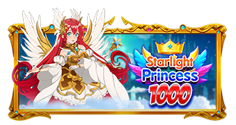 Arte oficial de la tragamonedas Starlight Princess 1000 de Pragmatic Play, con la princesa en estilo anime y cuadrícula de gemas coloridas