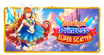 Arte oficial de la tragamonedas Starlight Princess Super Scatter de Pragmatic Play, con princesa y cielo estrellado