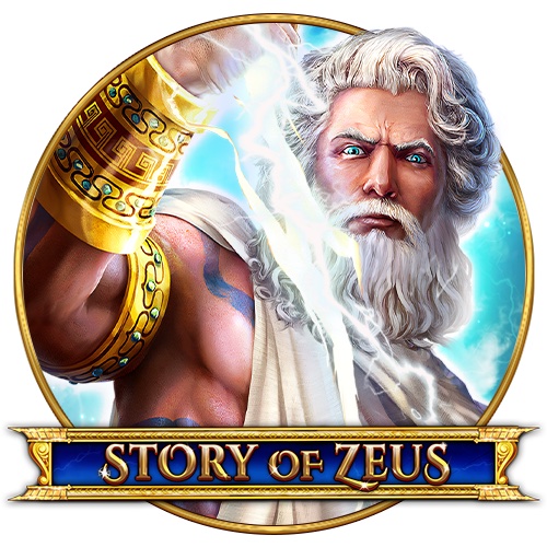 Arte oficial de la tragamonedas Story Of Zeus de Spinomenal, con Zeus y temática del Olimpo griego
