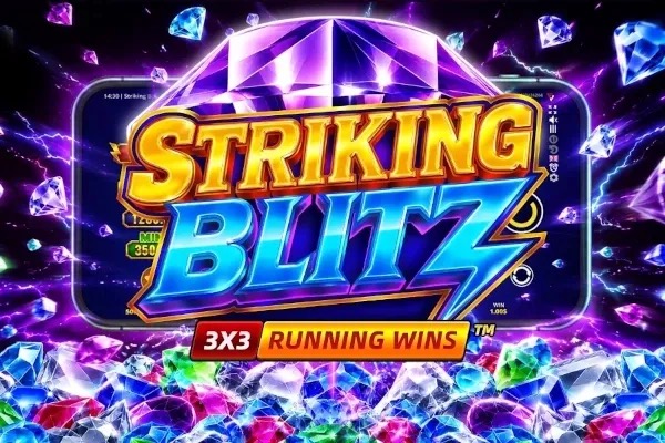 Carretes clásicos 3x3 con símbolos de diamantes y relámpagos en Striking Blitz: Running Wins 3x3