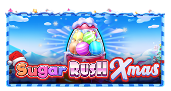 Arte oficial de la tragamonedas Sugar Rush Xmas de Pragmatic Play, con dulces navideños y nieve
