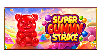 Pantalla de la tragamonedas Super Gummy Strike de Pragmatic Play, con cuadrícula 3x3 de dulces de colores y símbolos de dinero