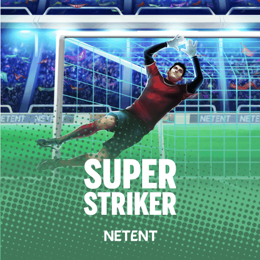 Logo de Super Striker con un balón de fútbol dorado y elementos de estadio