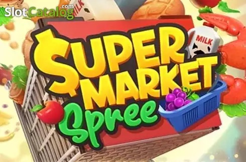 Pantalla de la tragamonedas Supermarket Spree de PG Soft, con productos de supermercado y carritos de compra en una cuadrícula de 6x6