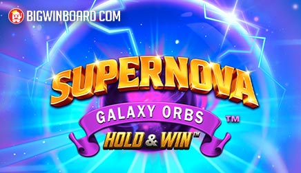Pantalla principal de la tragamonedas Supernova Galaxy Orbs Hold & Win de Hacksaw Gaming, con orbes rojos y azules sobre los rodillos