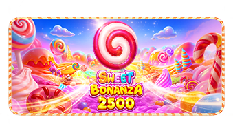 Arte oficial de la tragamonedas Sweet Bonanza 2500 de Pragmatic Play, con dulces de colores y paletas
