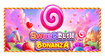 Arte oficial de la tragamonedas Sweet Rush Bonanza de Pragmatic Play, con dulces de colores