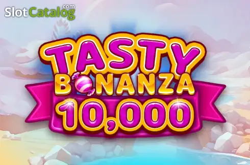 Arte oficial de la tragamonedas Tasty Bonanza 10,000 de BoomingGames, con dulces y cristales de azúcar
