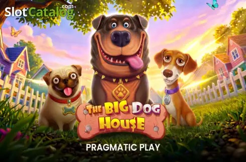 Pantalla de la tragamonedas The Big Dog House de Pragmatic Play, con personajes caninos y símbolos de huesos frente a una casa de perro