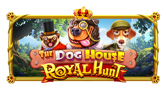 Arte oficial de la tragamonedas The Dog House Royal Hunt de Pragmatic Play, con perros de caza reales