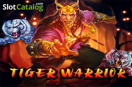 Arte de la tragamonedas Tiger Warrior de Spadegaming, con guerrero chino y tigre en una taberna mística