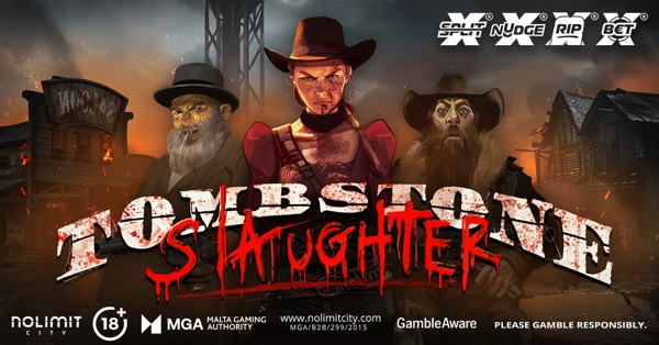 Arte oficial de la tragamonedas Tombstone Slaughter: El Gordo's Revenge de Nolimit City, con tema de venganza en el viejo oeste