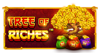 Arte oficial de la tragamonedas Tree of Riches de Pragmatic Play, con árbol dorado de dinero