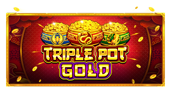 Arte oficial de Triple Pot Gold de Pragmatic Play, con vasijas decoradas de murciélago, dragón y tigre sobre los rodillos morados
